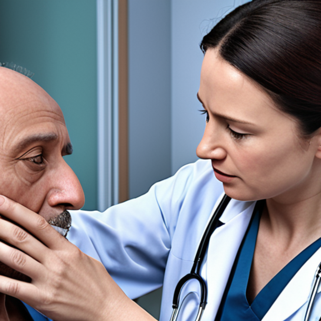 **A compassionate AI doctor comforting a patient.** (This image should convey empathy and understanding through the use of technology in a medical setting).