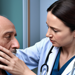 **A compassionate AI doctor comforting a patient.** (This image should convey empathy and understanding through the use of technology in a medical setting).